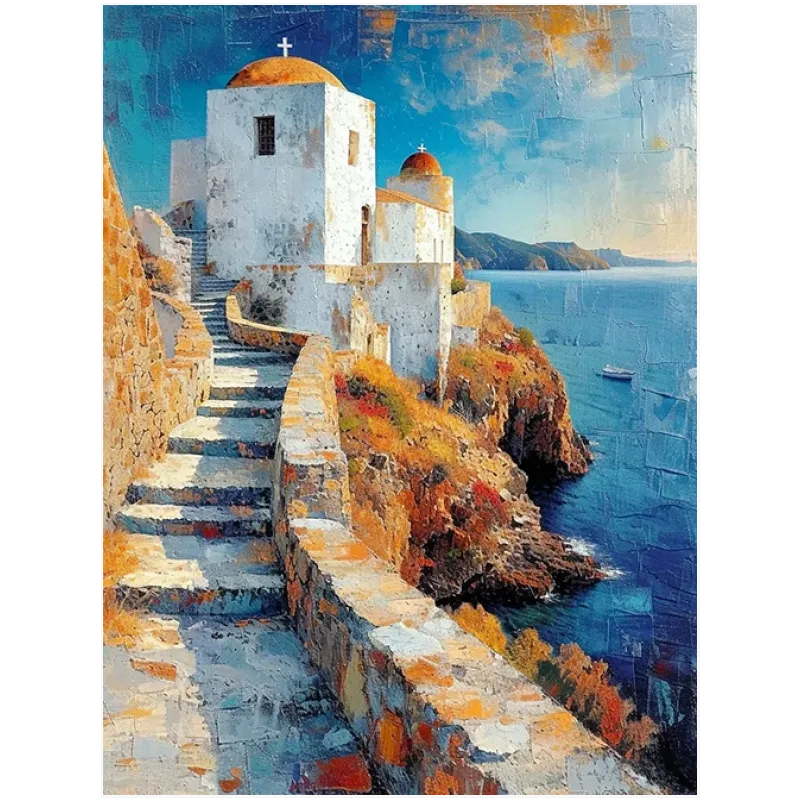 Ελληνικό Νησιώτικο Εκκλησάκι σε Βράχο Μπλε και Πορτοκαλί