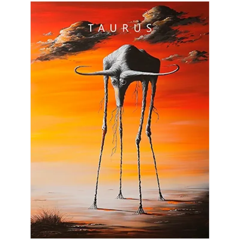 Σουρεαλιστικός Ταύρος Taurus Ζωδιακός Πίνακας σε Πορτοκαλί Φόντο
