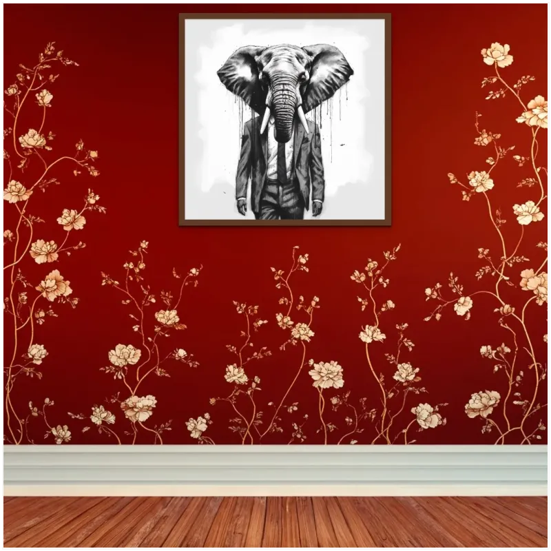 Elephant in Suit Surreal Black White Art