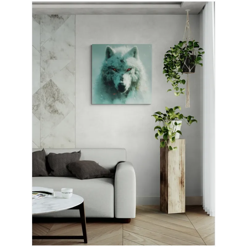 Wild White Wolf with Glowing Red Eyes Fantasy