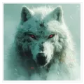 Wild White Wolf with Glowing Red Eyes Fantasy
