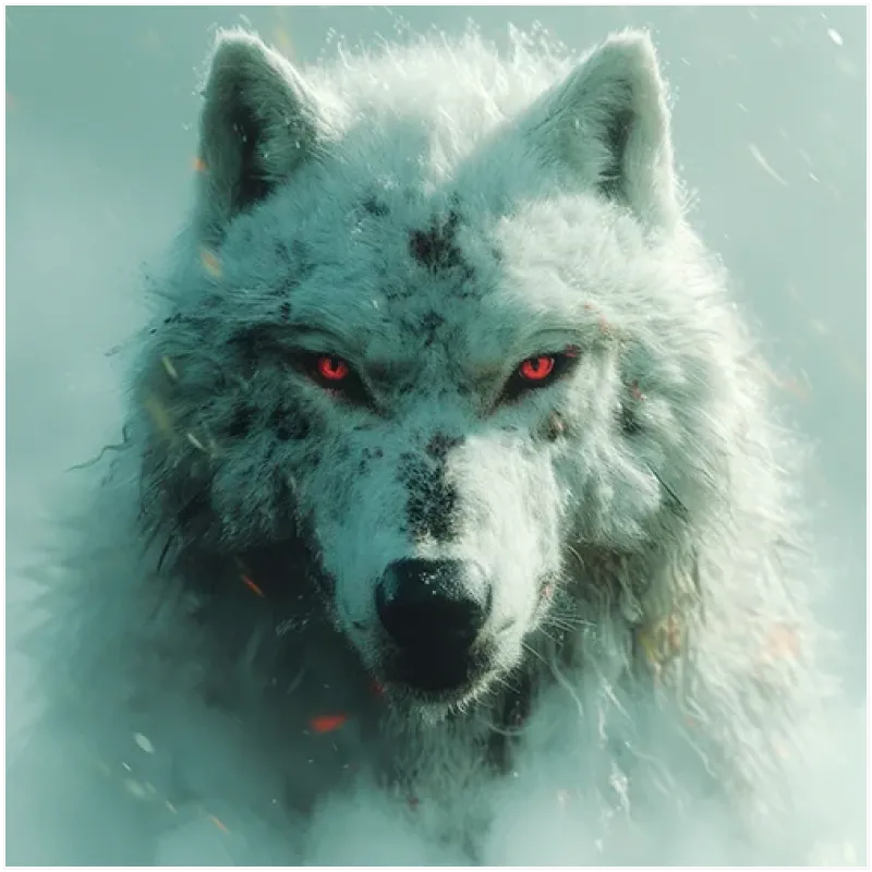 Wild White Wolf with Glowing Red Eyes Fantasy