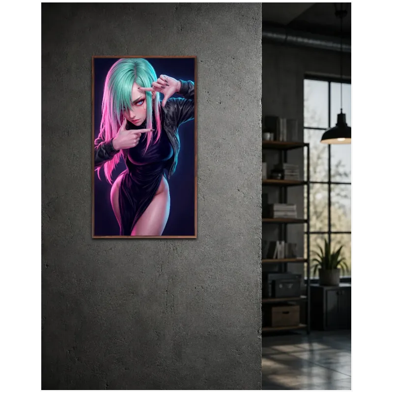 Φουτουριστική Γυναίκα Anime Cyberpunk με Neon Ροζ και Πράσινες Αποχρώσεις