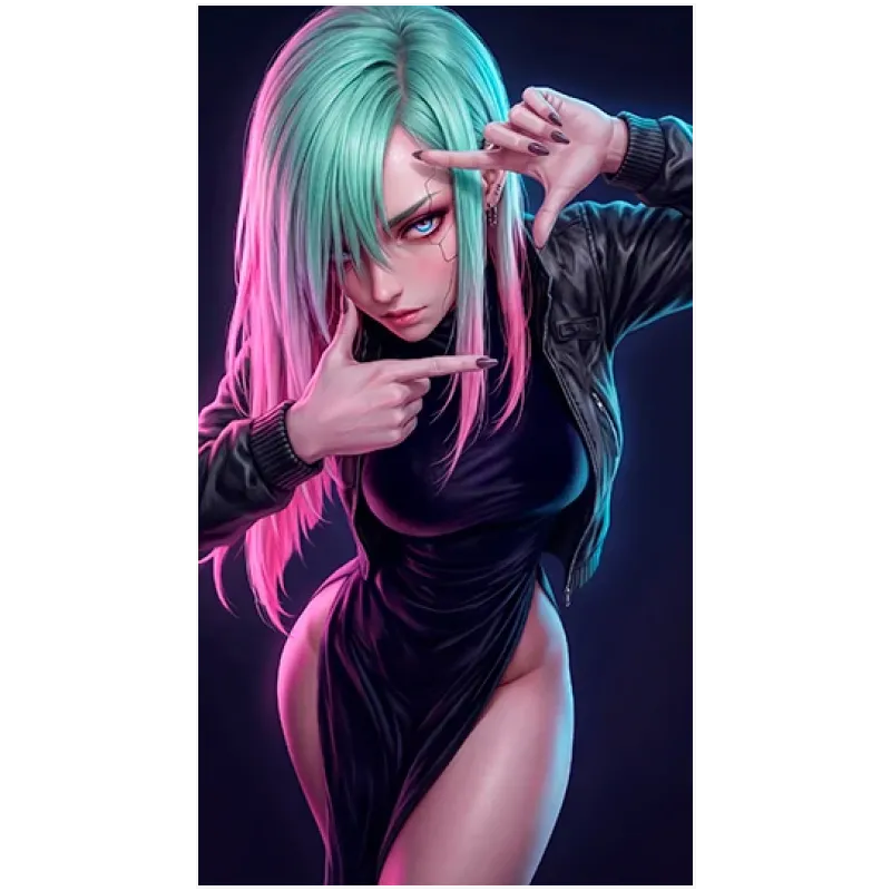 Φουτουριστική Γυναίκα Anime Cyberpunk με Neon Ροζ και Πράσινες Αποχρώσεις