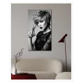 Stylish Woman with Hairdressing Scissors Black and White