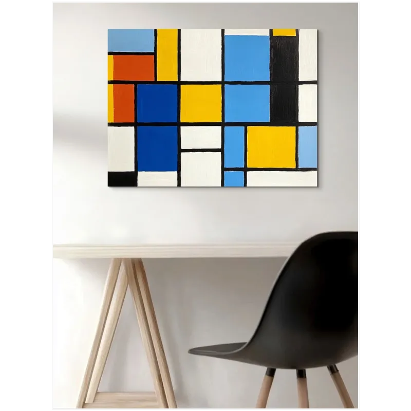 Geometric Abstract Composition Modern Art Blue Yellow