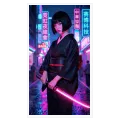Cyberpunk Γυναίκα Σαμουράι με Φωτεινό Σπαθί Νέον
