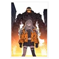 Κορίτσι Anime με Τιτάνιο Ρομπότ σε Αστικό Φόντο