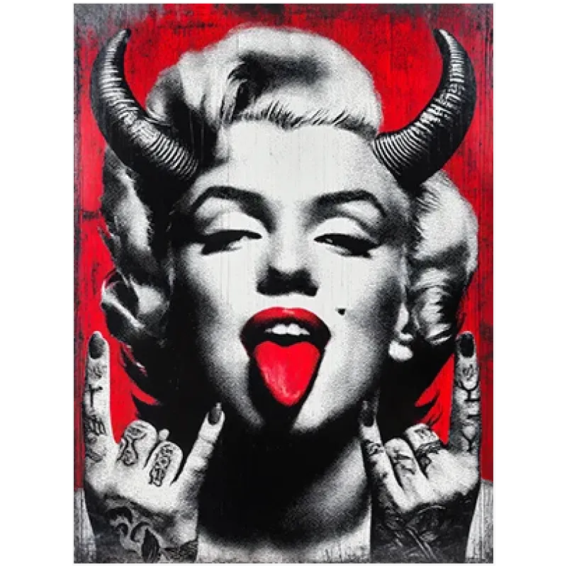 Πορτραίτο Pop Art Marilyn Monroe με Κέρατα σε Κόκκινο Χρώμα