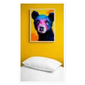 Expressive Bear Portrait Vibrant Blue And Yellow Abstract Art