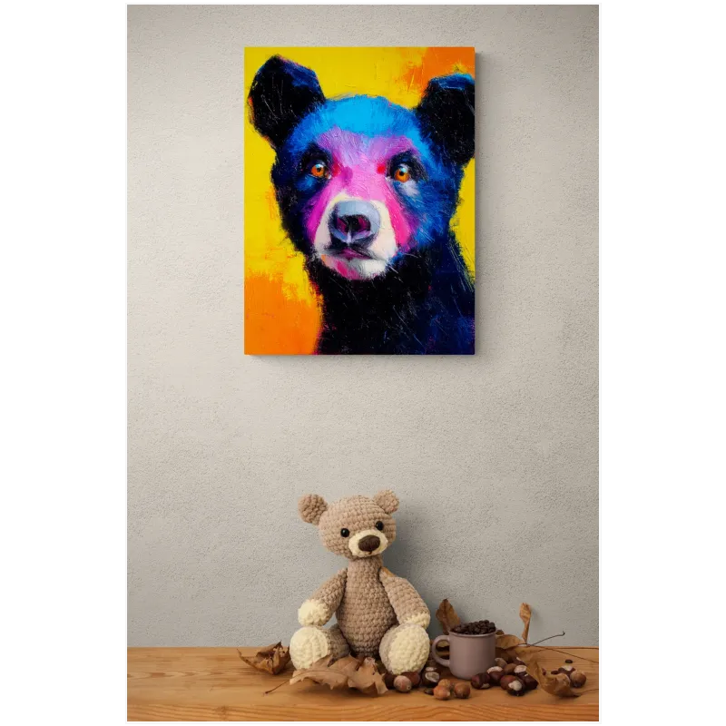 Expressive Bear Portrait Vibrant Blue And Yellow Abstract Art