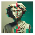 Κλασικό Άγαλμα με Ψηφιακό Glitch Εφέ και Πράσινους Τόνους