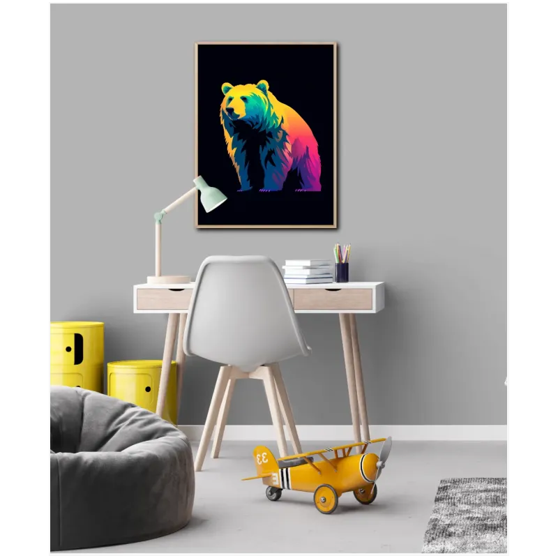 Colorful Grizzly Bear Pop Art Style Canvas