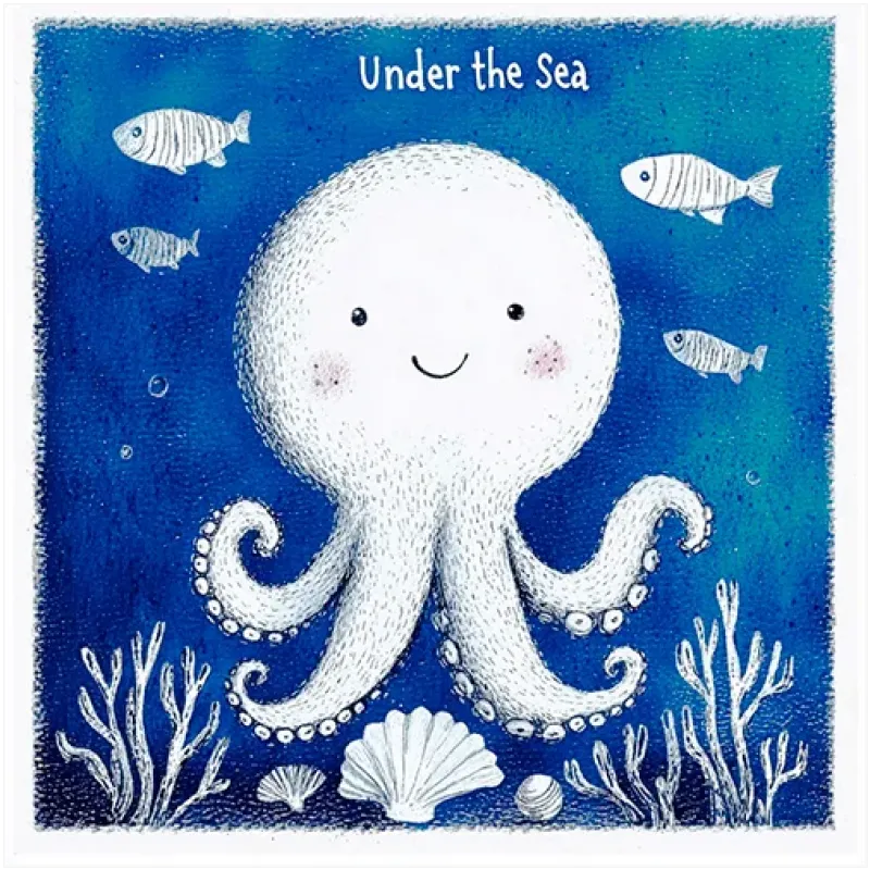 Χταπόδι Under the Sea Παιδικός Πίνακας Μπλε