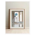 Classical Columns with Abstract Blue Circles Accent