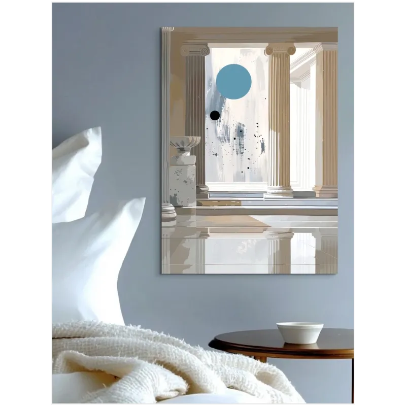 Classical Columns with Abstract Blue Circles Accent