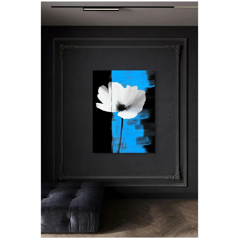 White Flower Modern Abstract Composition Blue