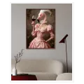 Flamingo in Victorian Pink Dress Holding Wine