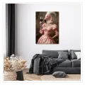 Flamingo in Victorian Pink Dress Holding Wine
