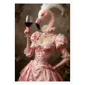 Flamingo in Victorian Pink Dress Holding Wine