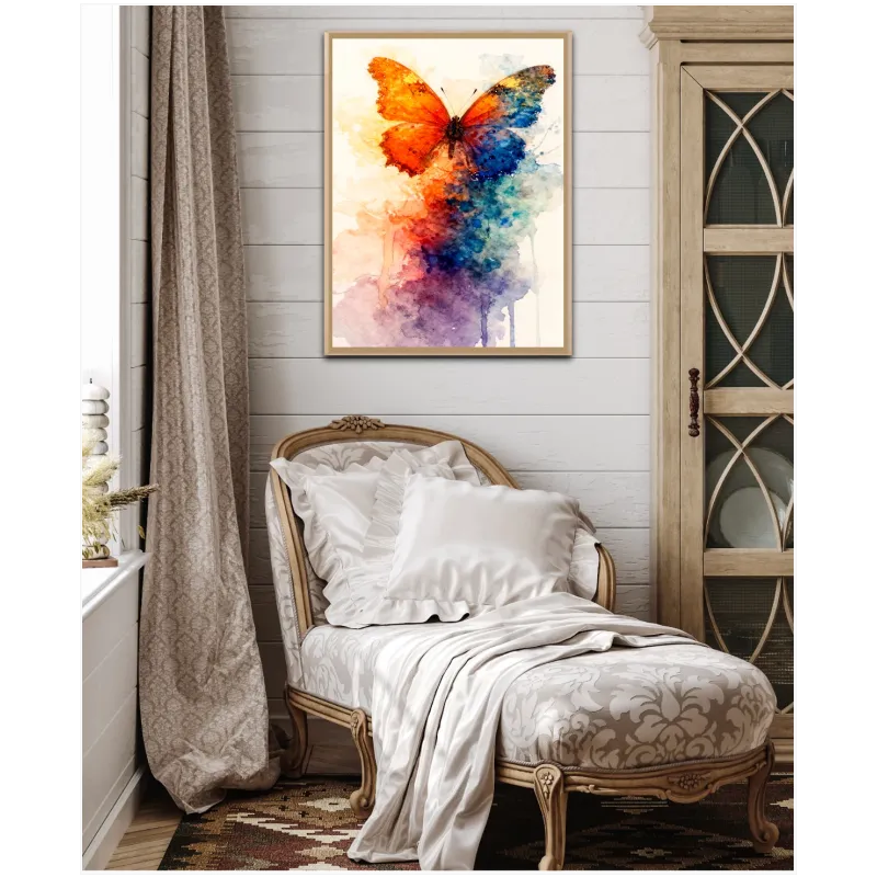 Πεταλούδα Ακουαρέλα Expressive Abstract Πορτοκαλί Μπλε