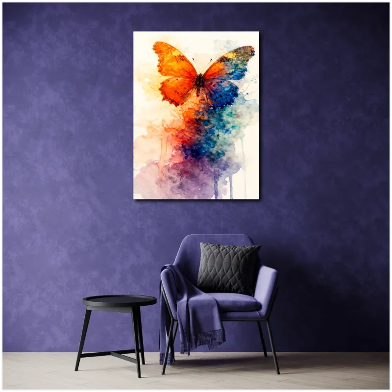 Watercolor Butterfly Vibrant Abstract Orange Blue Canvas