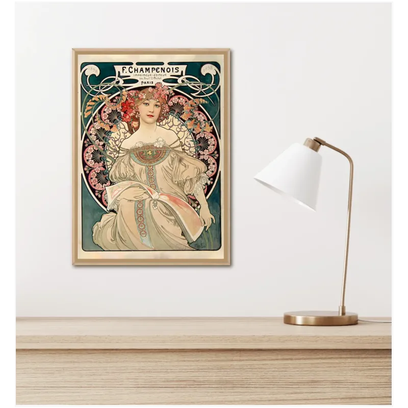 Γυναίκα Art Nouveau με Λουλούδια σε Πράσινο Φόντο
