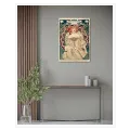 Γυναίκα Art Nouveau με Λουλούδια σε Πράσινο Φόντο