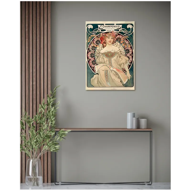 Γυναίκα Art Nouveau με Λουλούδια σε Πράσινο Φόντο