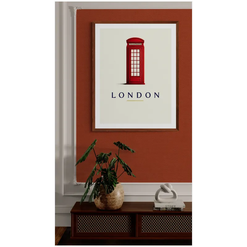Red London Telephone Booth Vintage Travel Poster