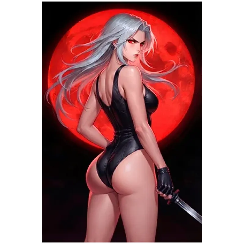 Γυναίκα Πολεμίστρια Anime με Κόκκινο Φεγγάρι