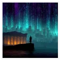 Φουτουριστική Αθήνα Παρθενώνας Cyberpunk Τοπίο Μπλε