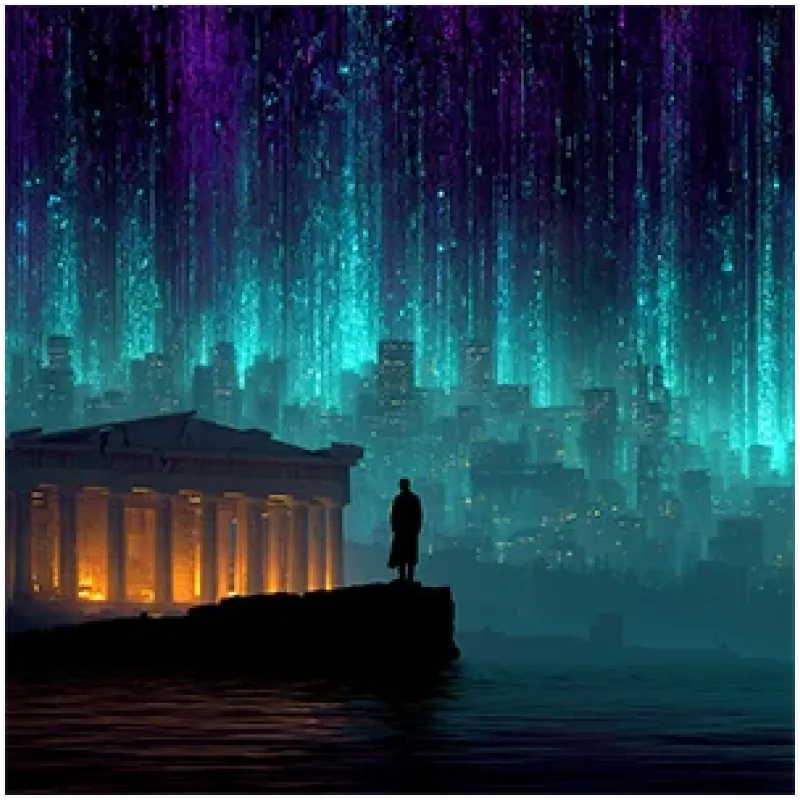 Φουτουριστική Αθήνα Παρθενώνας Cyberpunk Τοπίο Μπλε