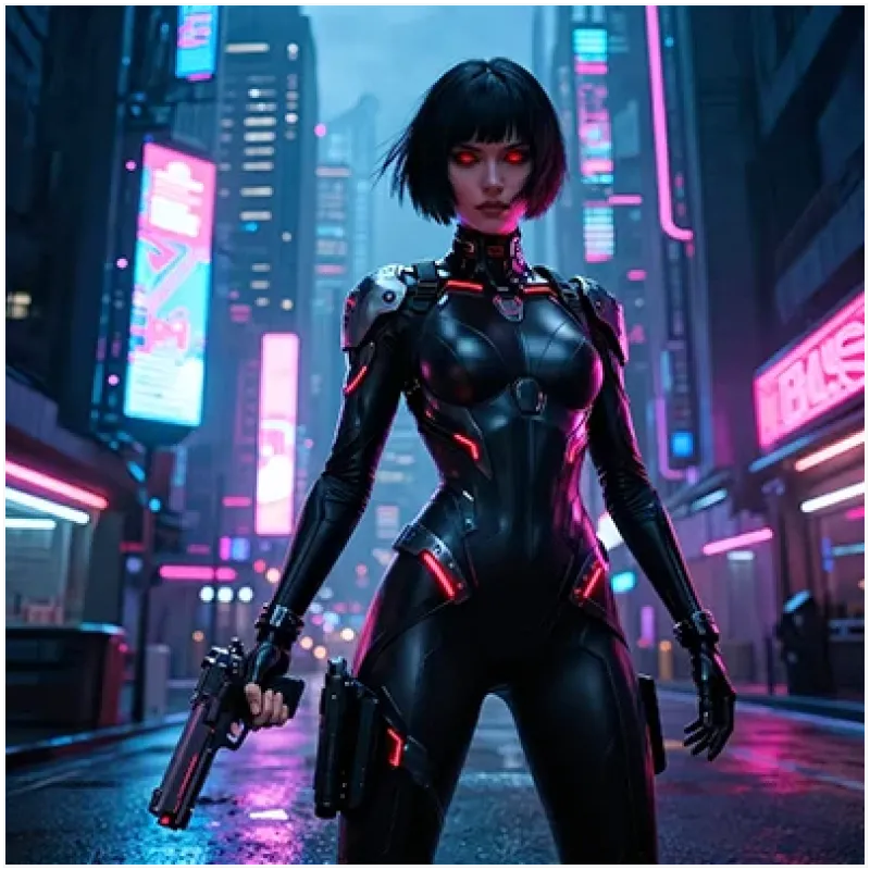 Cyberpunk Γυναίκα Μαχήτρια Cybernetic Neon Μπλε Ροζ