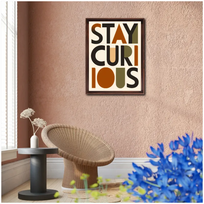 Τυπογραφικός Πίνακας Stay Curious σε Ρετρό Γεωμετρικό Στυλ