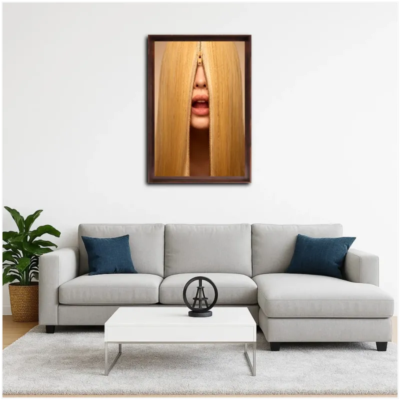 Blonde Hair Zipper Surreal Portrait Canvas Art