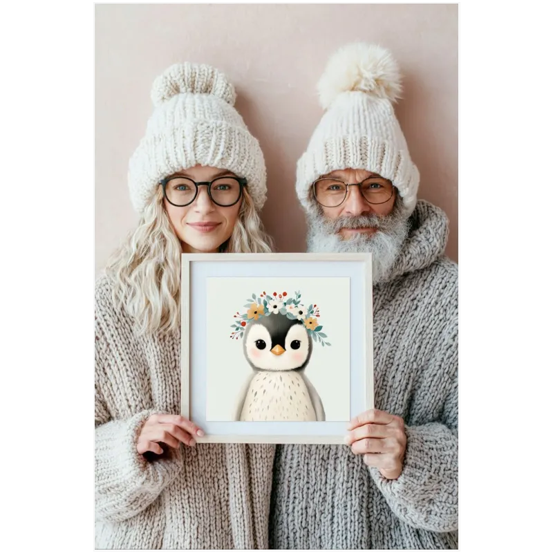 Μικρός Πιγκουίνος με Ανθινό Στεφάνι Παιδικό Πίνακας