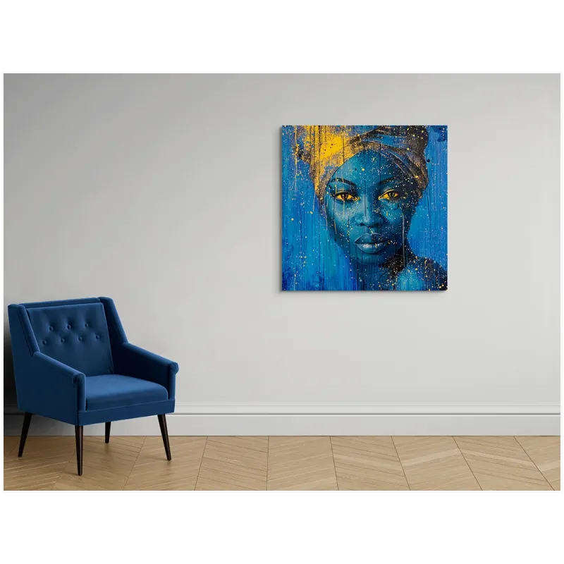 Πορτραίτο Αφρικανής Γυναίκας Abstract Splatter Σε Μπλε Και Χρυσό