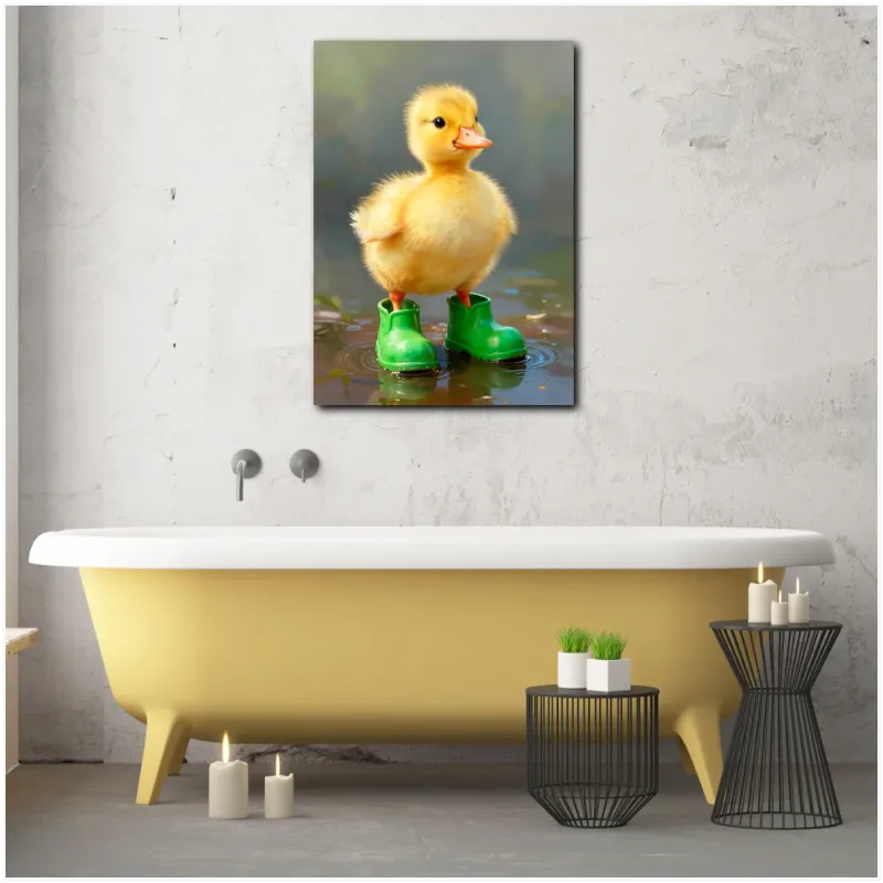 Cute Yellow Duckling with Green Boots Canvas Art