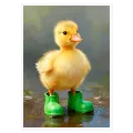 Cute Yellow Duckling with Green Boots Canvas Art