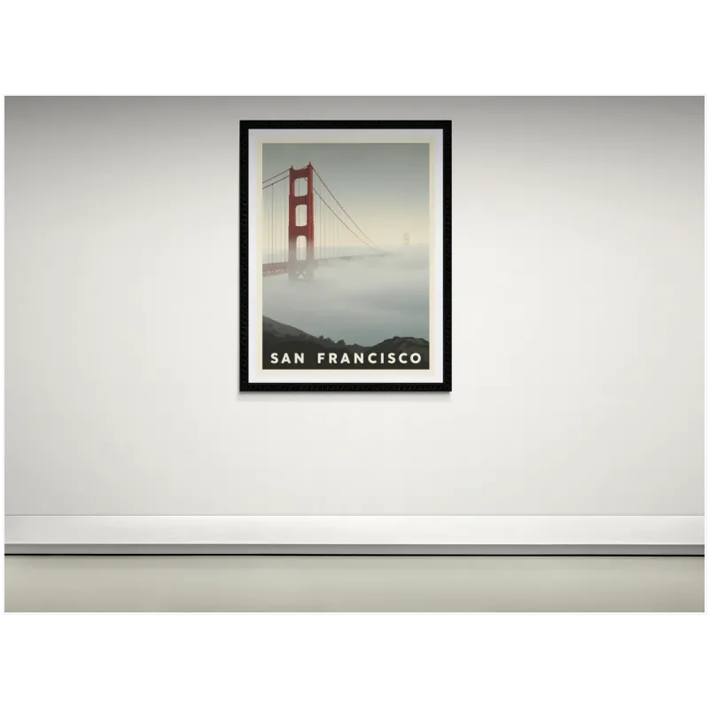 San Francisco Bridge Vintage Poster Red Grey