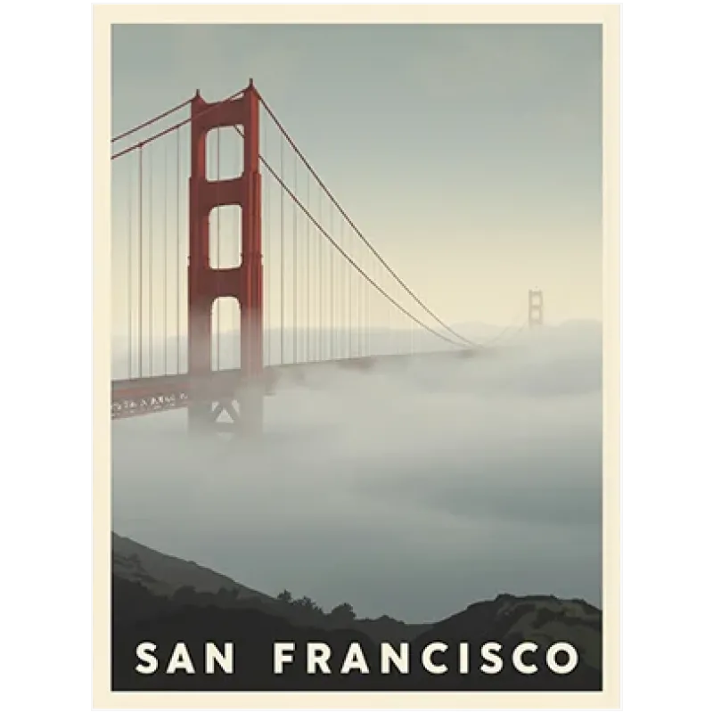 San Francisco Bridge Vintage Poster Red Grey