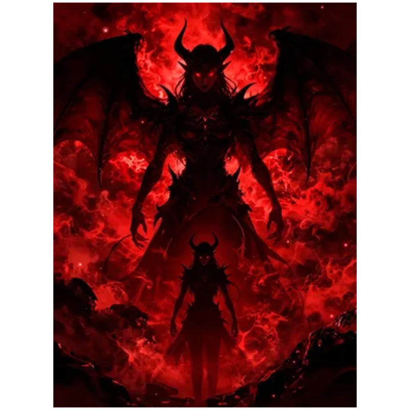 Dark Fantasy Female Demon Crimson Flame Art