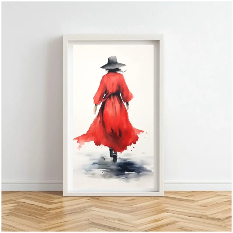 Woman in Red Dress Elegant Watercolor