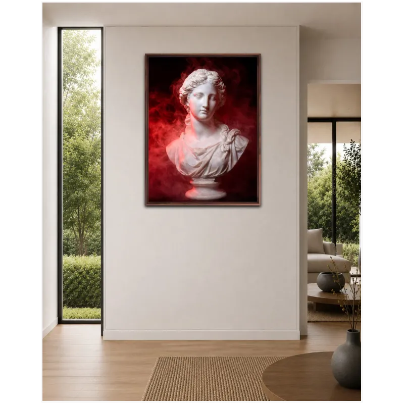 Classic Marble Statue with Red Smoke
