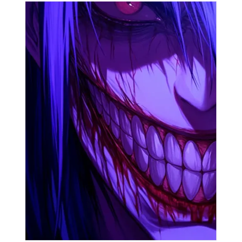 Σκοτεινή Μορφή Anime με Ευρύ Χαμόγελο σε Μωβ Απόχρωση