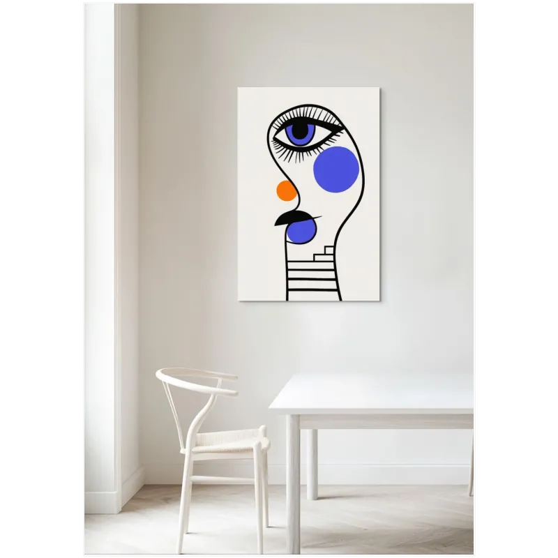 Abstract Face Minimal Line Art Blue