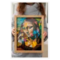 Mona Lisa Portrait Cubist Abstract Style with Colorful Geometric Shapes