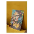 Mona Lisa Portrait Cubist Abstract Style with Colorful Geometric Shapes