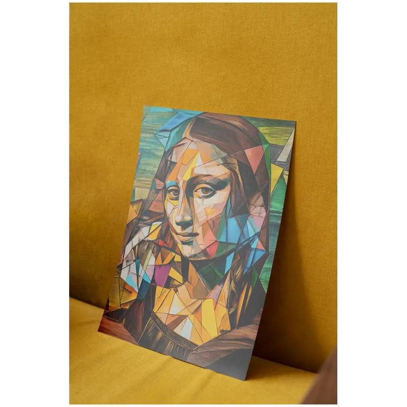 Mona Lisa Portrait Cubist Abstract Style with Colorful Geometric Shapes